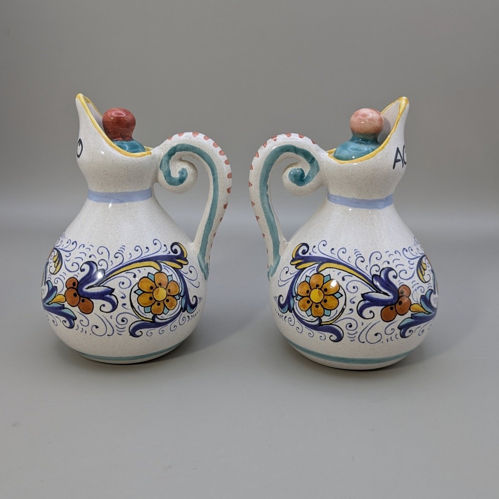 Vintage Ceramiche Deruta Italy Raffaellesco Oil Vinegar Cruet Set Hand Painted - Picture 4 of 13